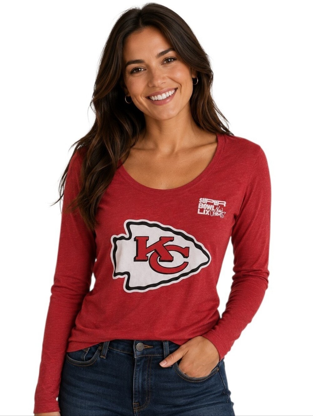 Patrick Mahomes Chiefs Top Size Large Red Scoop Neck Long Sleeve T Shirt New